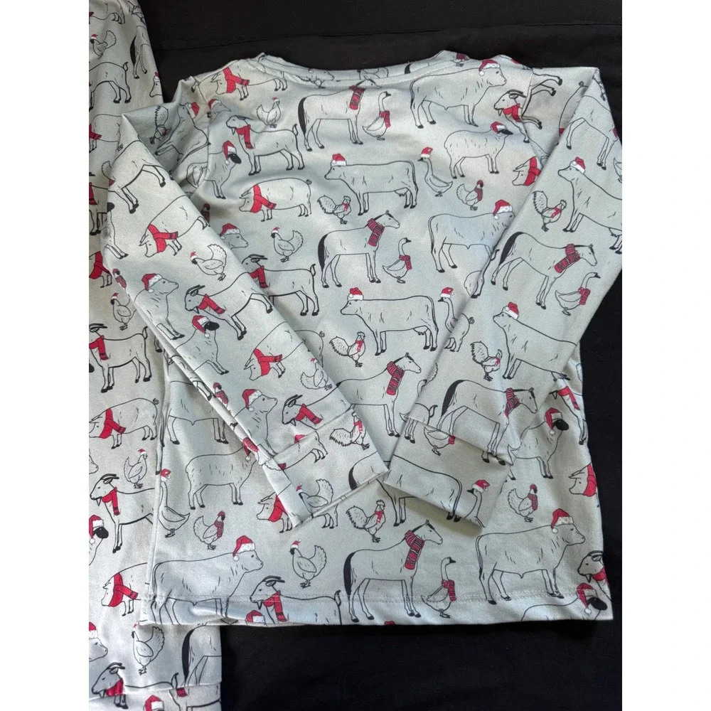 American Farm Company Kids Christmas Pajamas Farm Animal‎ Santa Hat Set YS Blue